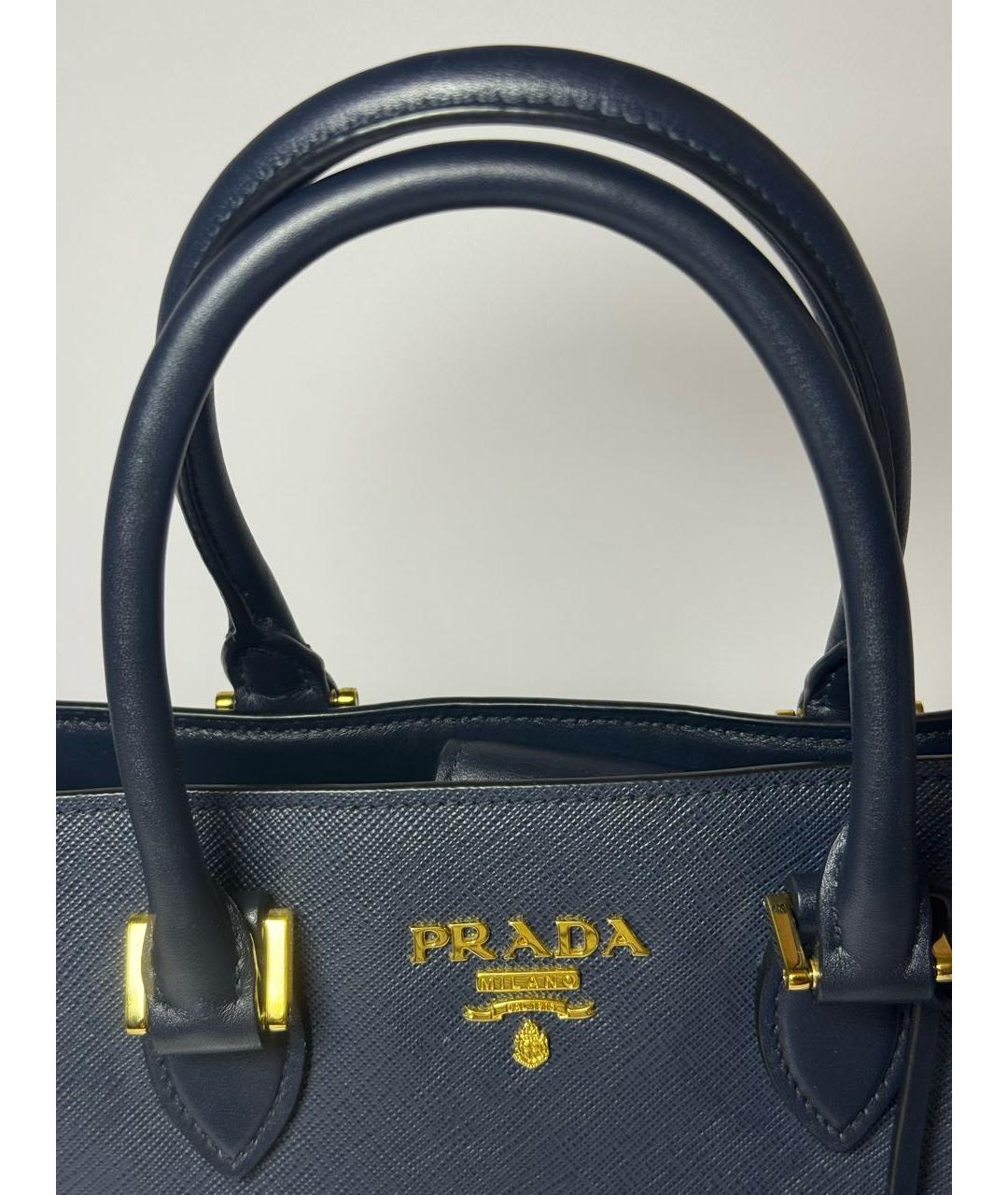 PRADA Темно-синяя кожаная сумка с короткими ручками, фото 5