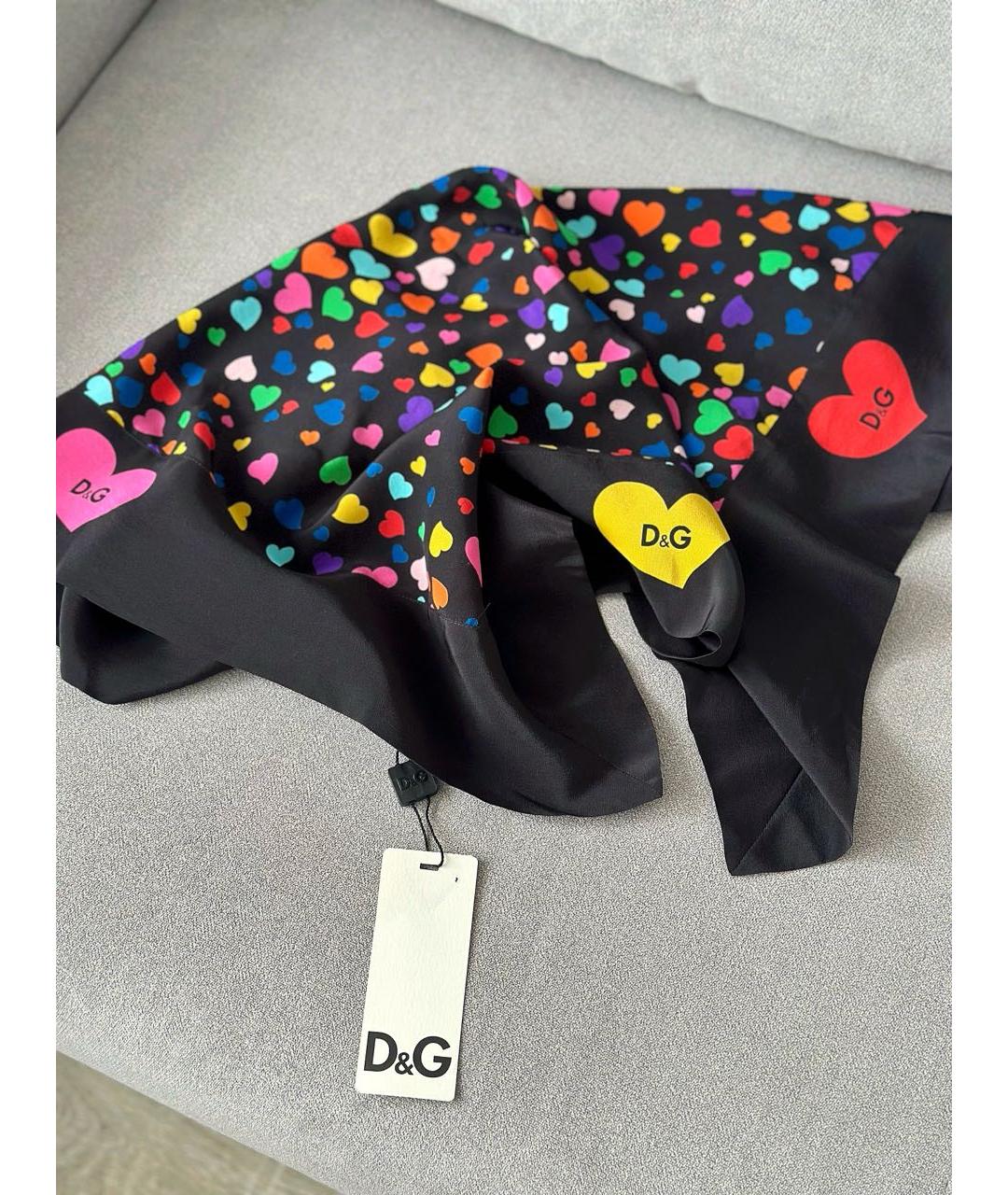 DOLCE&GABBANA Черный шелковый платок, фото 3