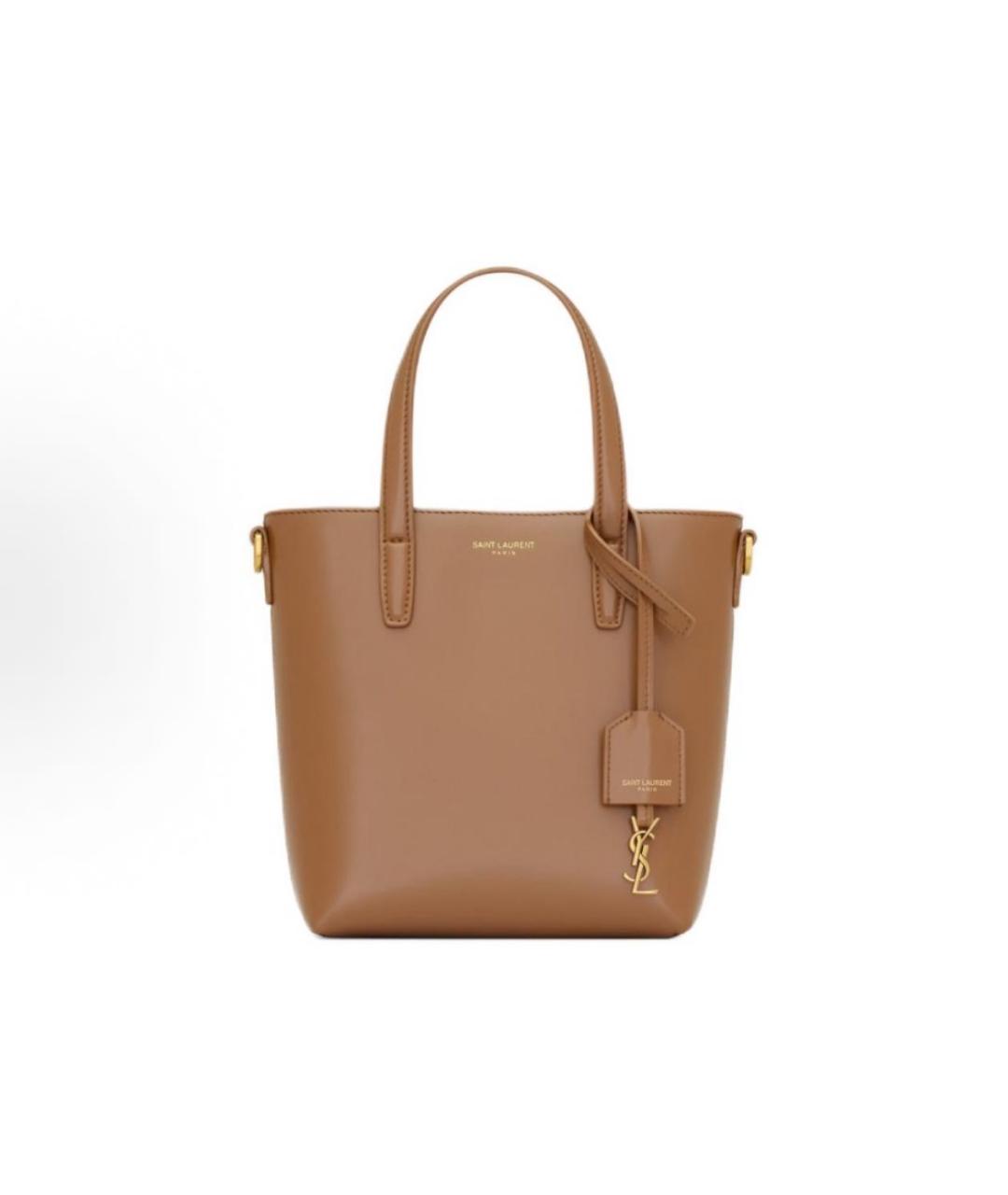 SAINT LAURENT Коричневая кожаная сумка с короткими ручками, фото 5