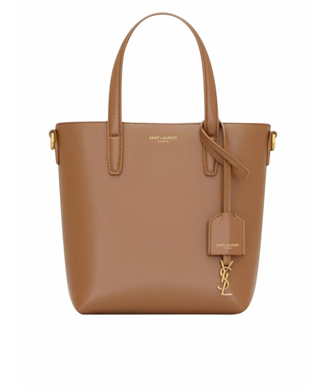 SAINT LAURENT Коричневая кожаная сумка с короткими ручками, фото 1