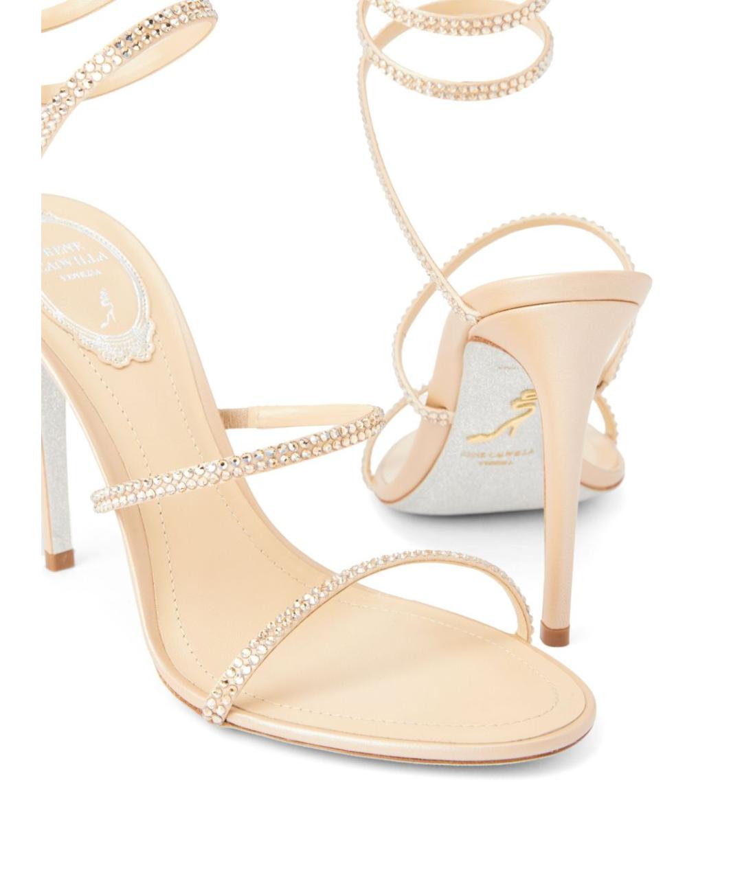 RENE CAOVILLA Бежевые кожаные босоножки, фото 4