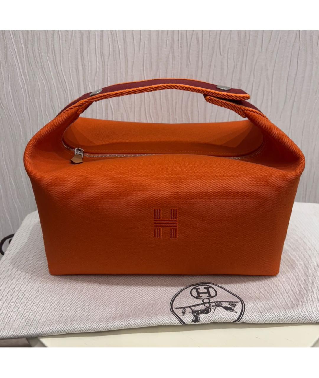 HERMES Оранжевая хлопковая косметичка, фото 6