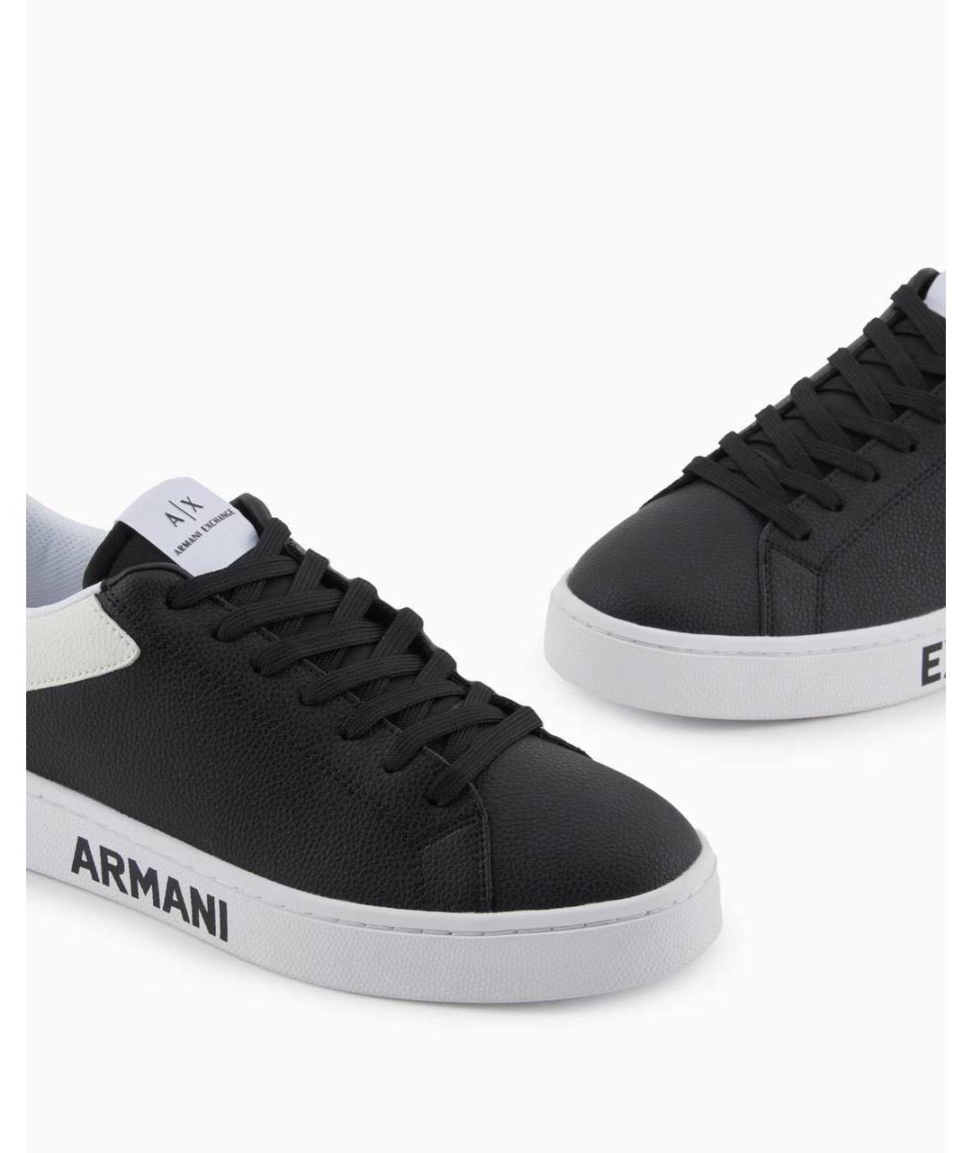 ARMANI EXCHANGE Черные кожаные низкие кроссовки / кеды, фото 2