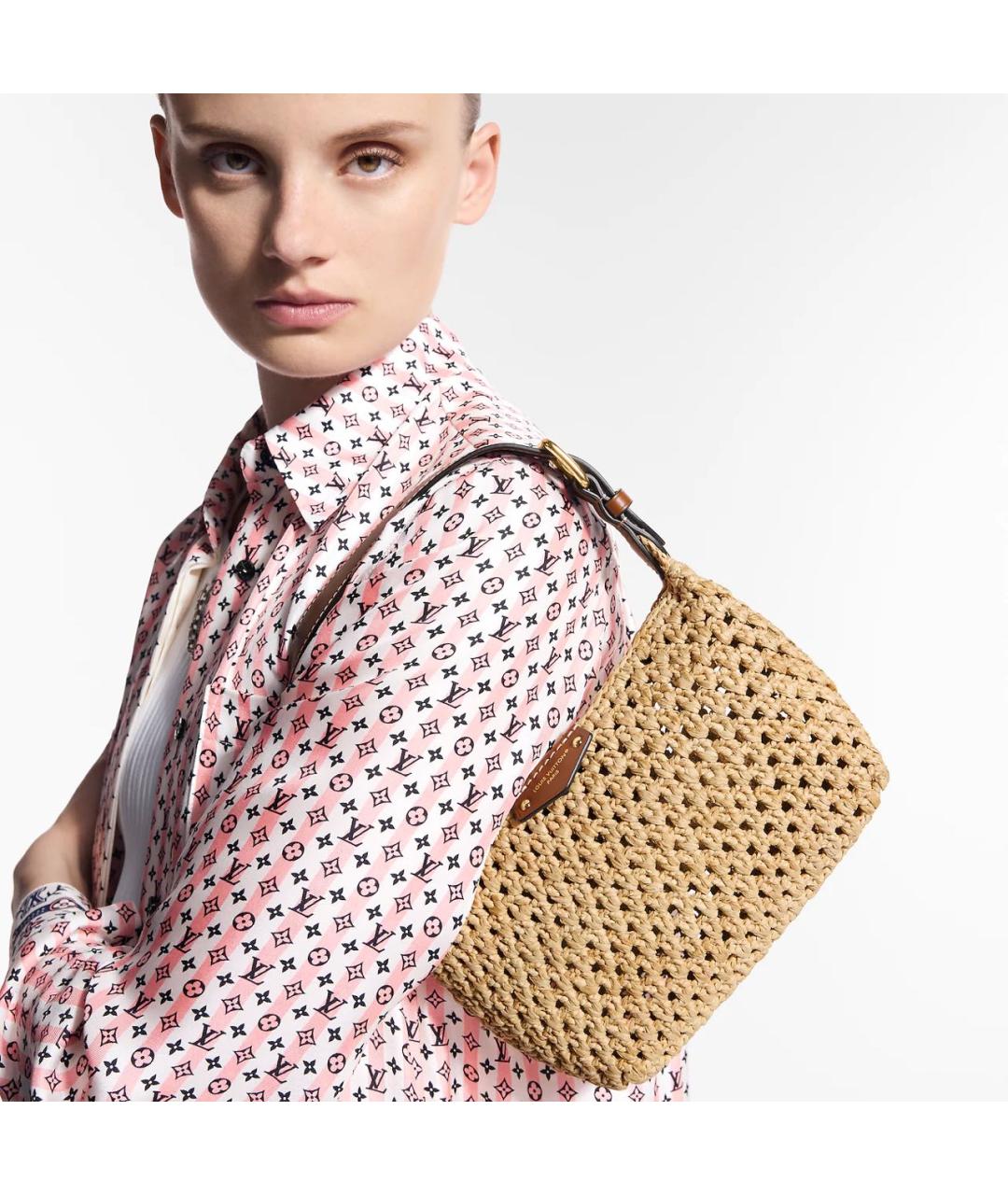 LOUIS VUITTON Бежевая пелетеная сумка с короткими ручками, фото 5