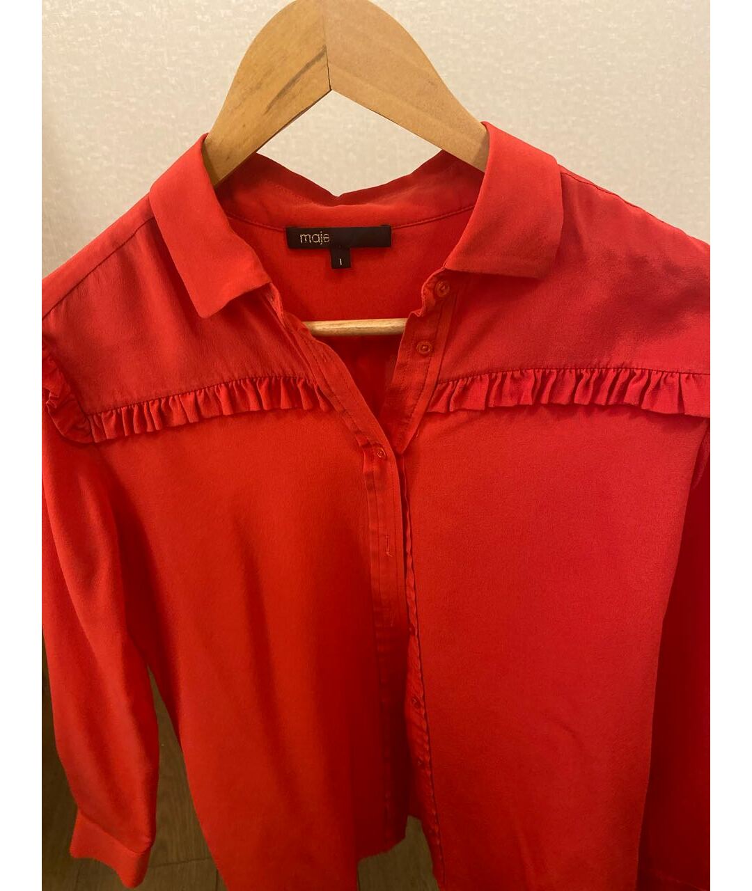 MAJE Красная шелковая рубашка, фото 3