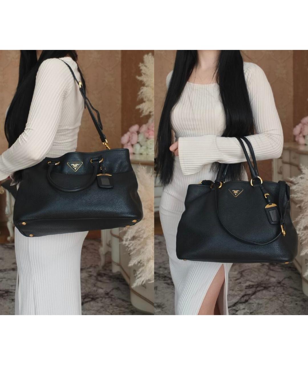 PRADA Черная кожаная сумка тоут, фото 4
