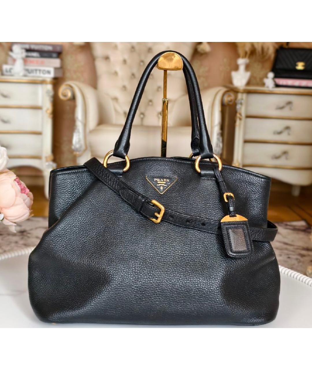PRADA Черная кожаная сумка тоут, фото 2