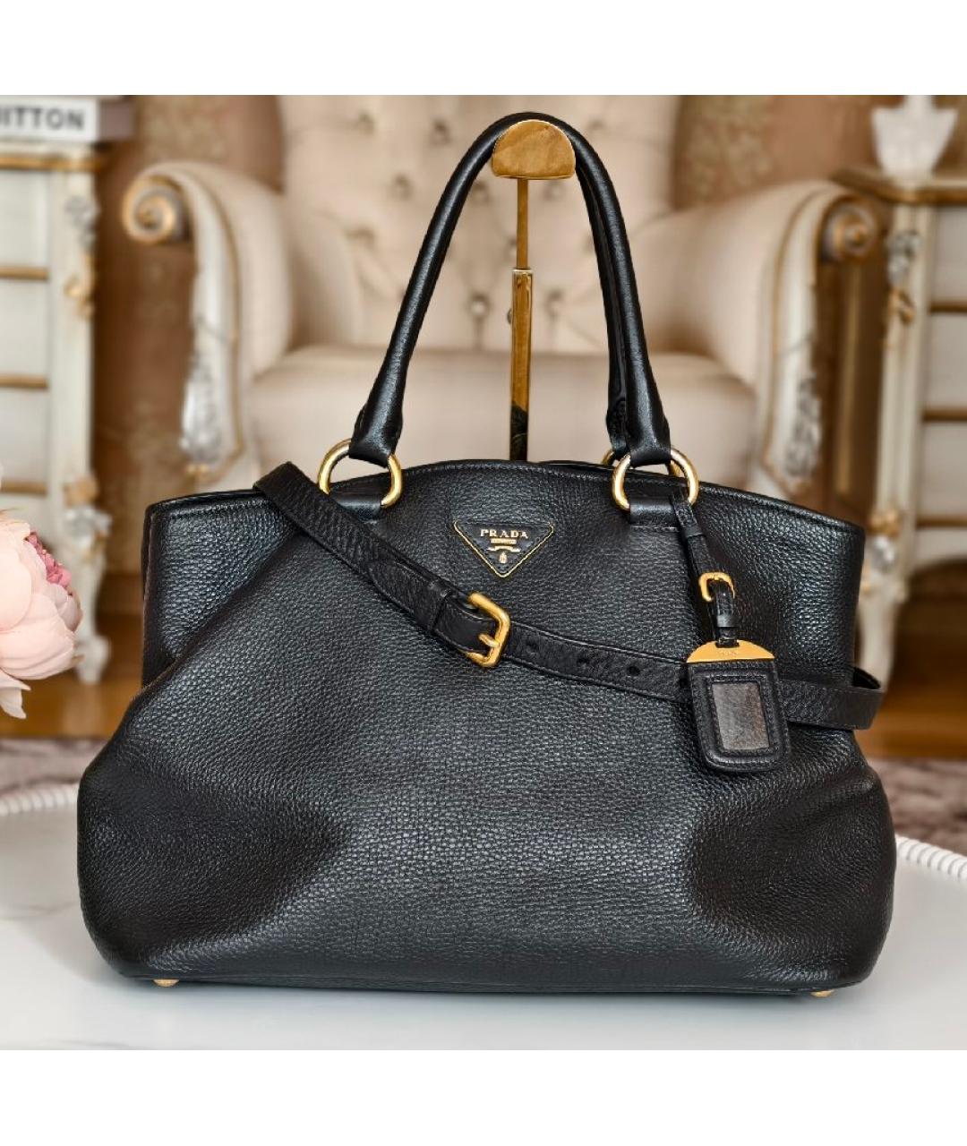 PRADA Черная кожаная сумка тоут, фото 9
