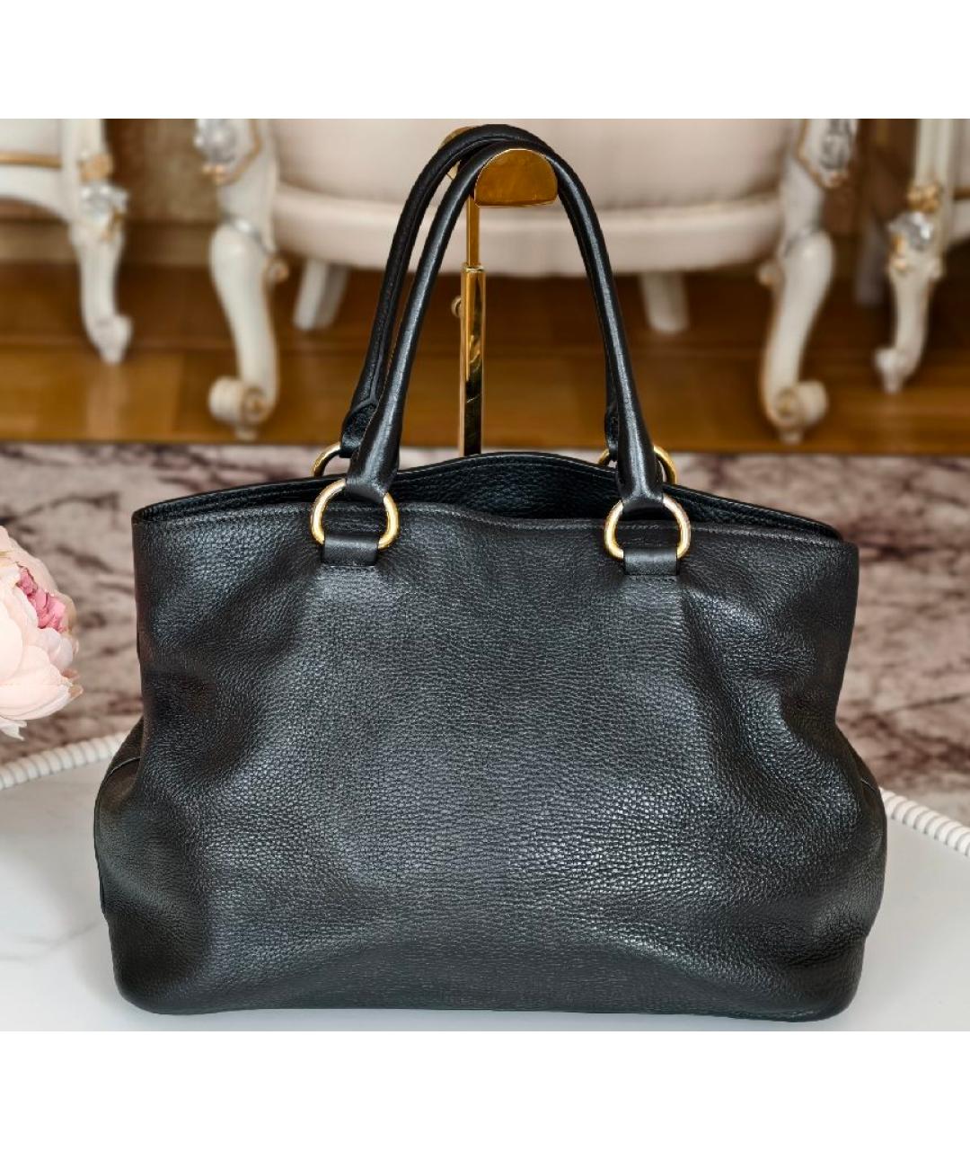 PRADA Черная кожаная сумка тоут, фото 3