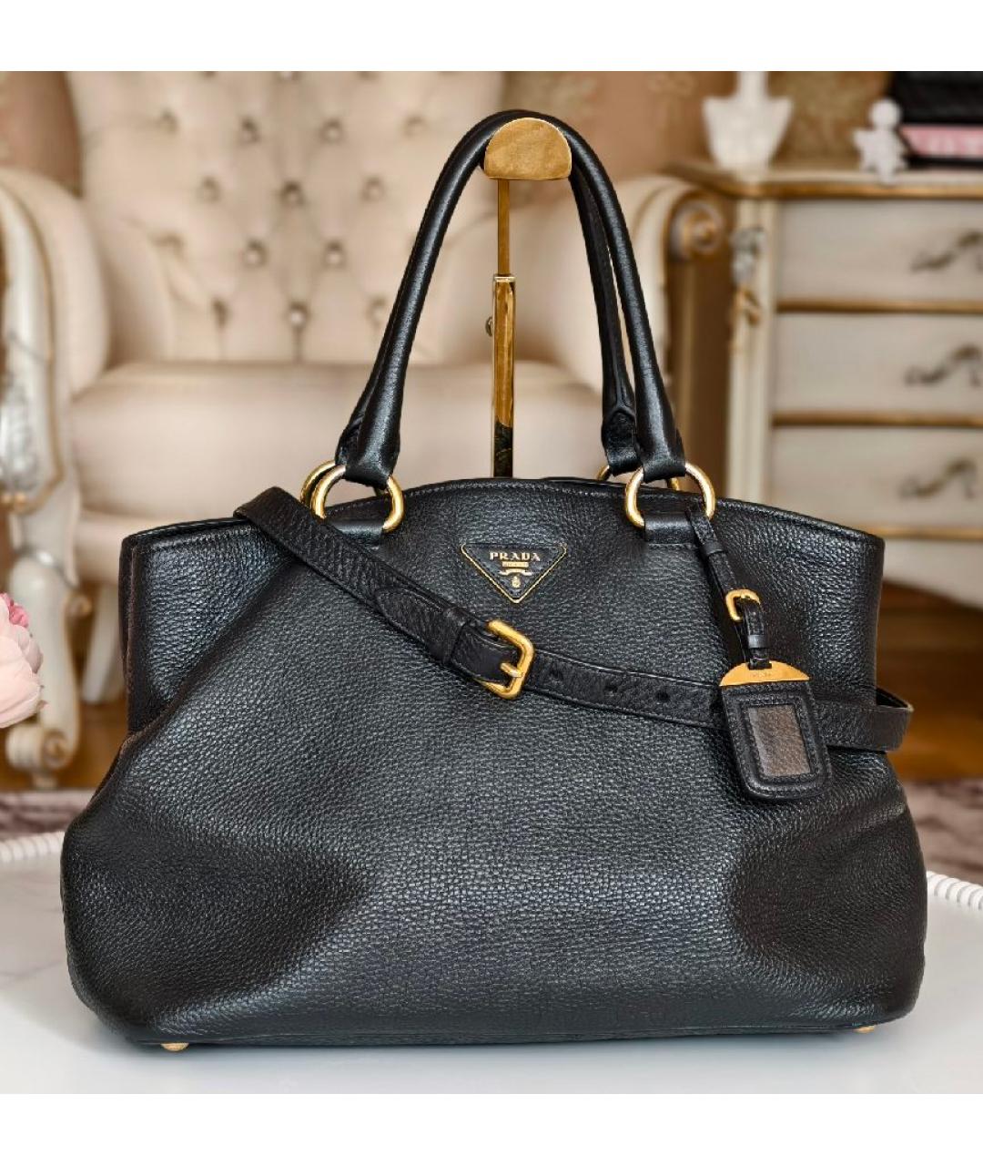 PRADA Черная кожаная сумка тоут, фото 8