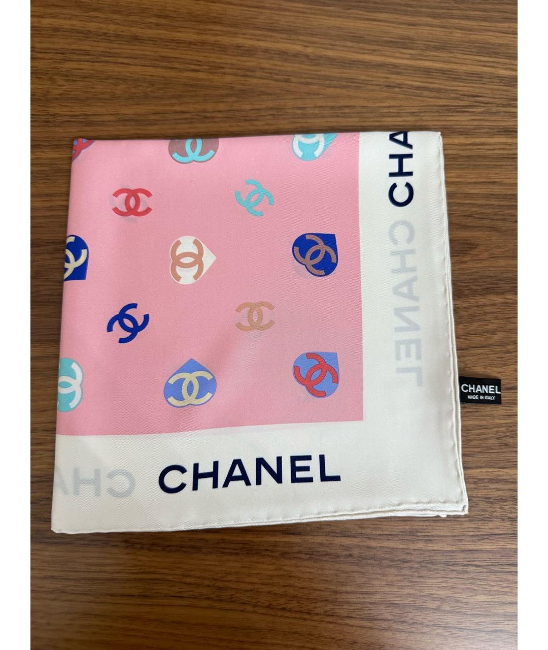 CHANEL Розовый шелковый шарф, фото 4