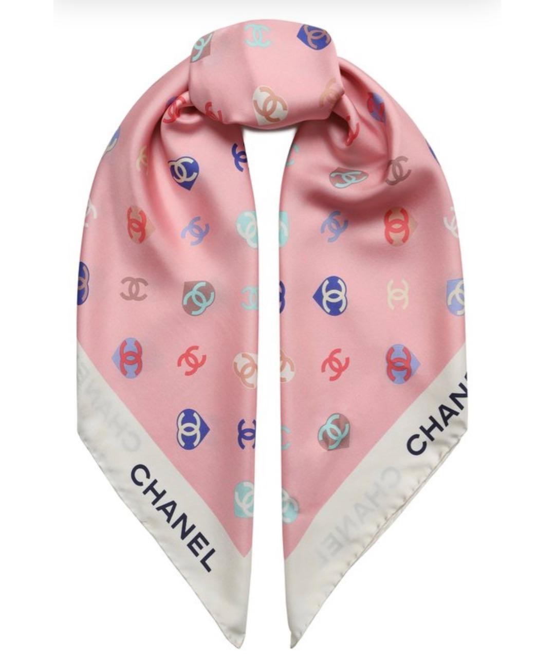 CHANEL Розовый шелковый шарф, фото 3