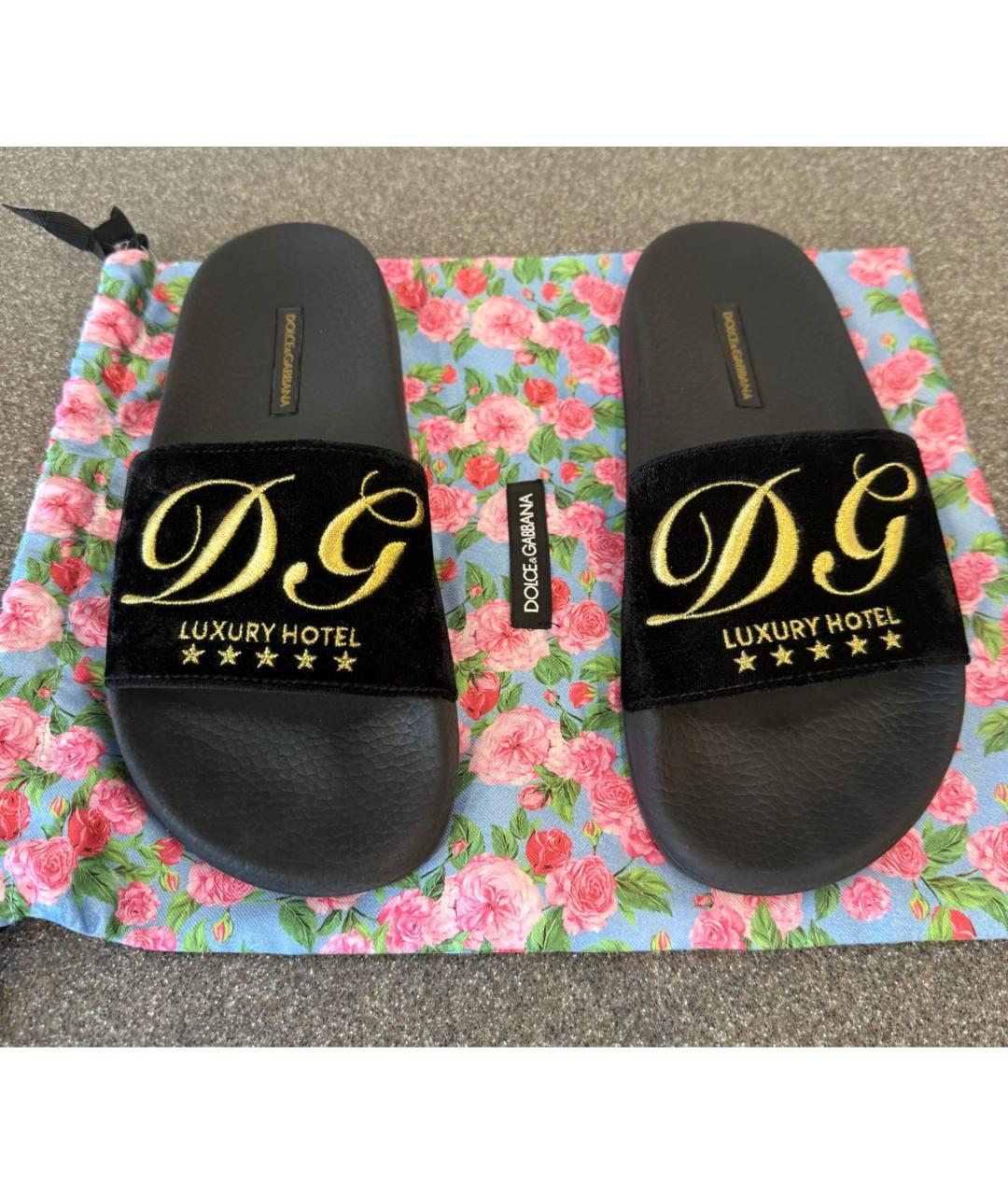 DOLCE&GABBANA Черные синтетические шлепанцы, фото 5