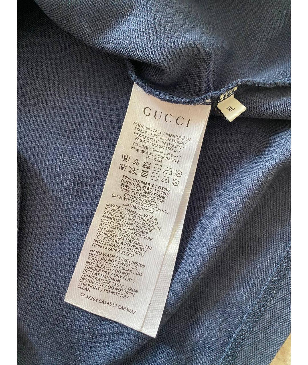 GUCCI Темно-синее хлопковое поло с коротким рукавом, фото 4