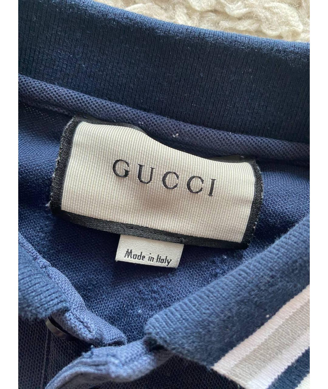 GUCCI Темно-синее хлопковое поло с коротким рукавом, фото 3