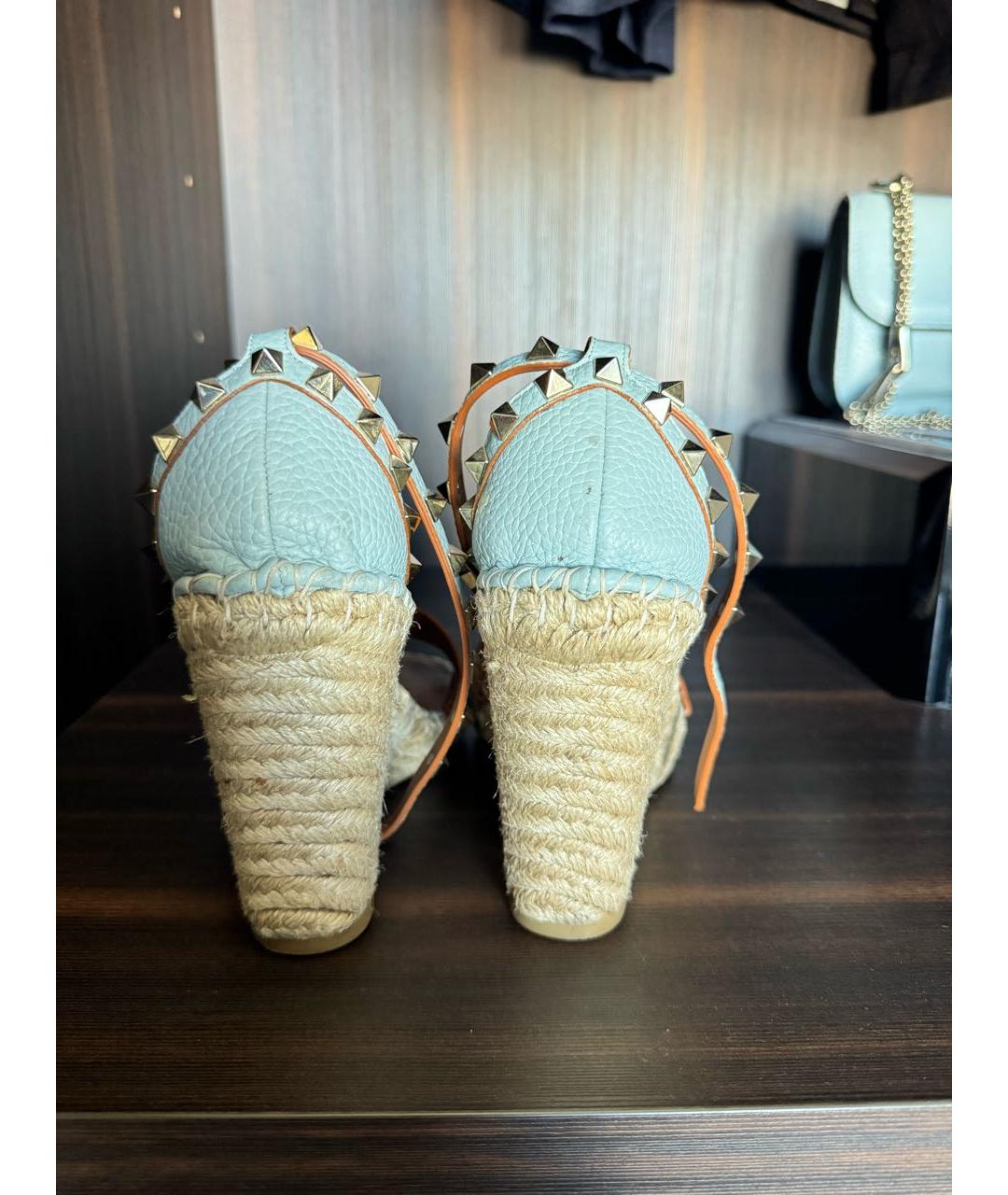 VALENTINO Голубые кожаные босоножки, фото 4