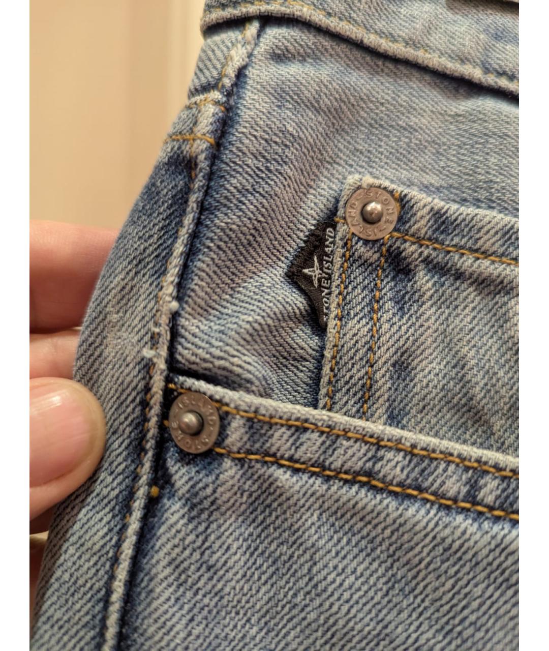 STONE ISLAND Голубые хлопковые прямые джинсы, фото 5