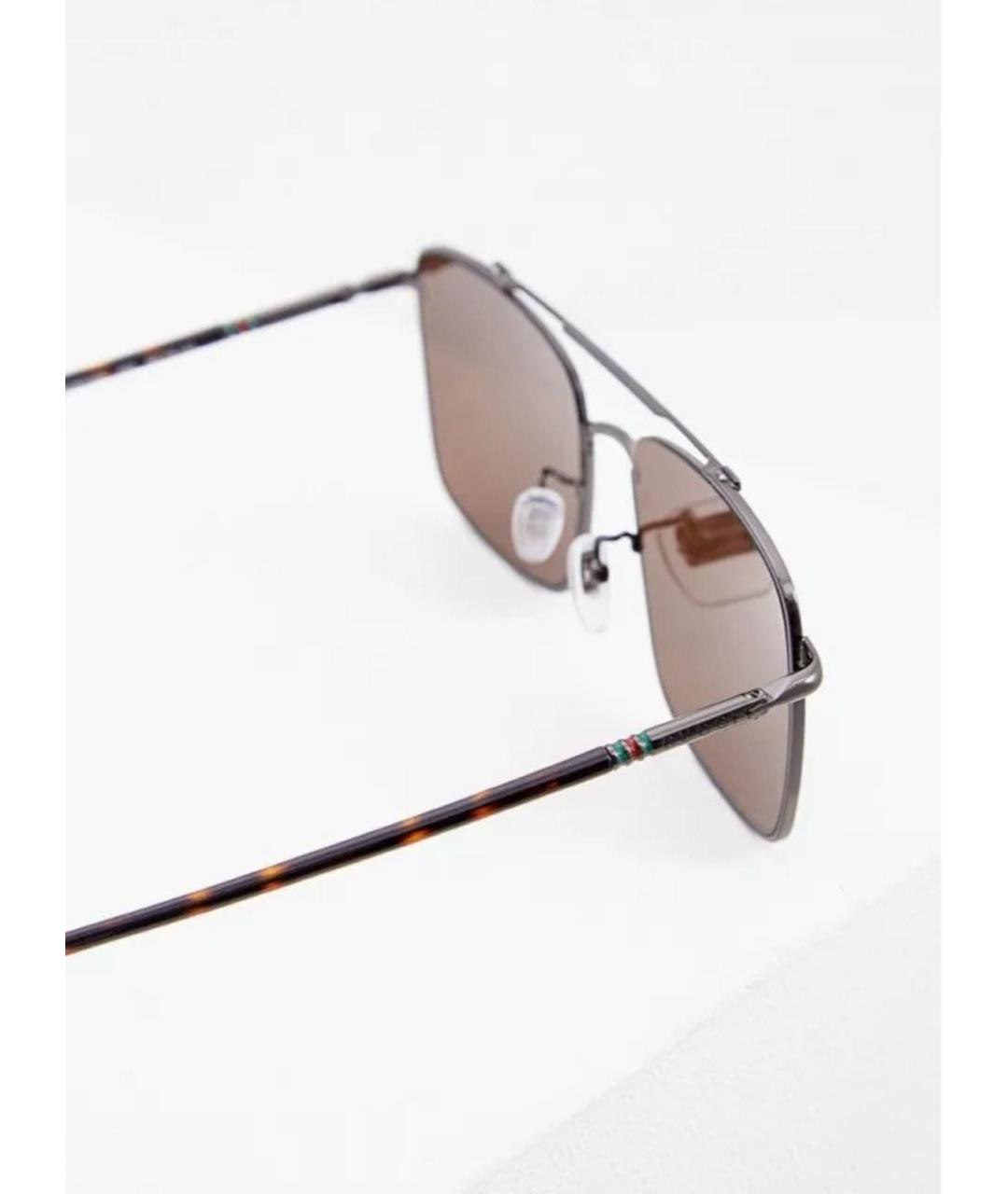 GUCCI Коричневые металлические солнцезащитные очки, фото 3