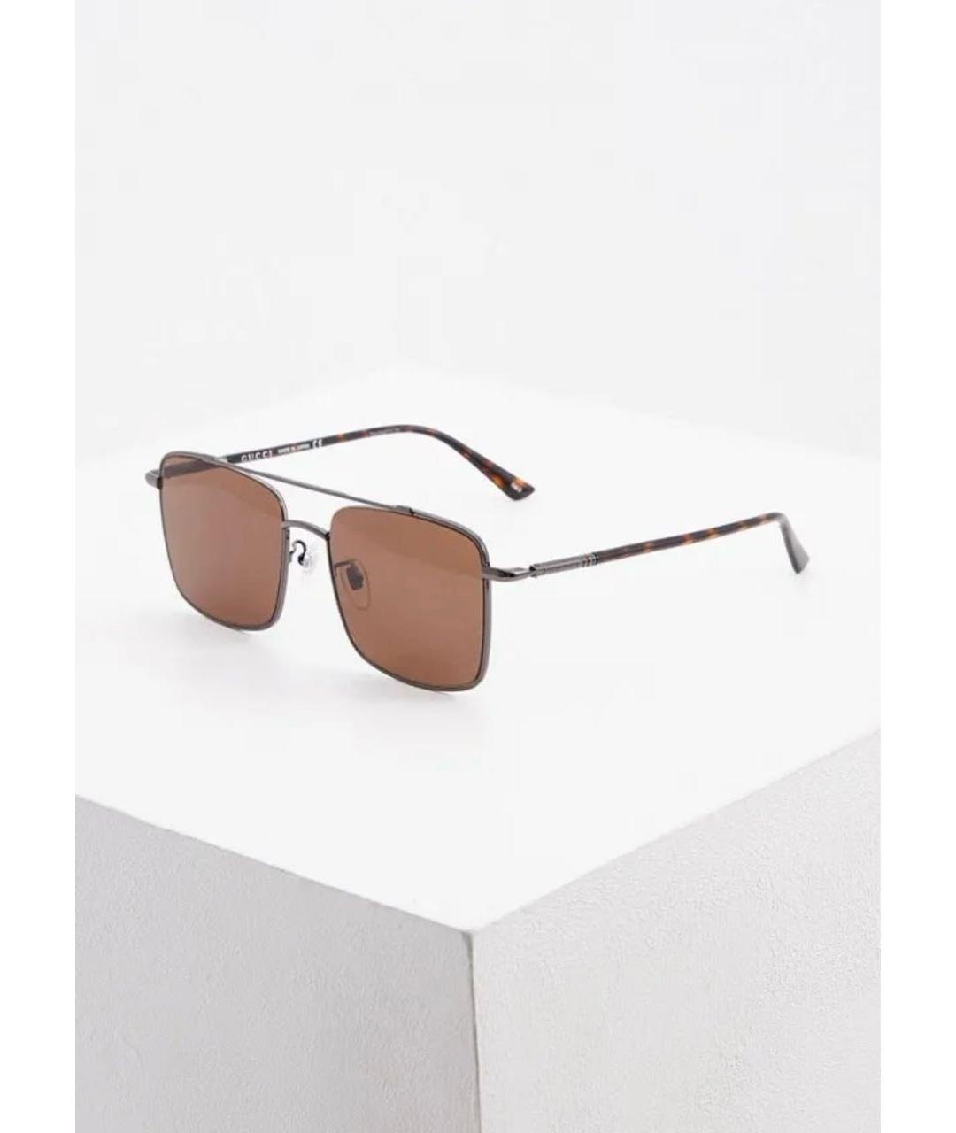GUCCI Коричневые металлические солнцезащитные очки, фото 8
