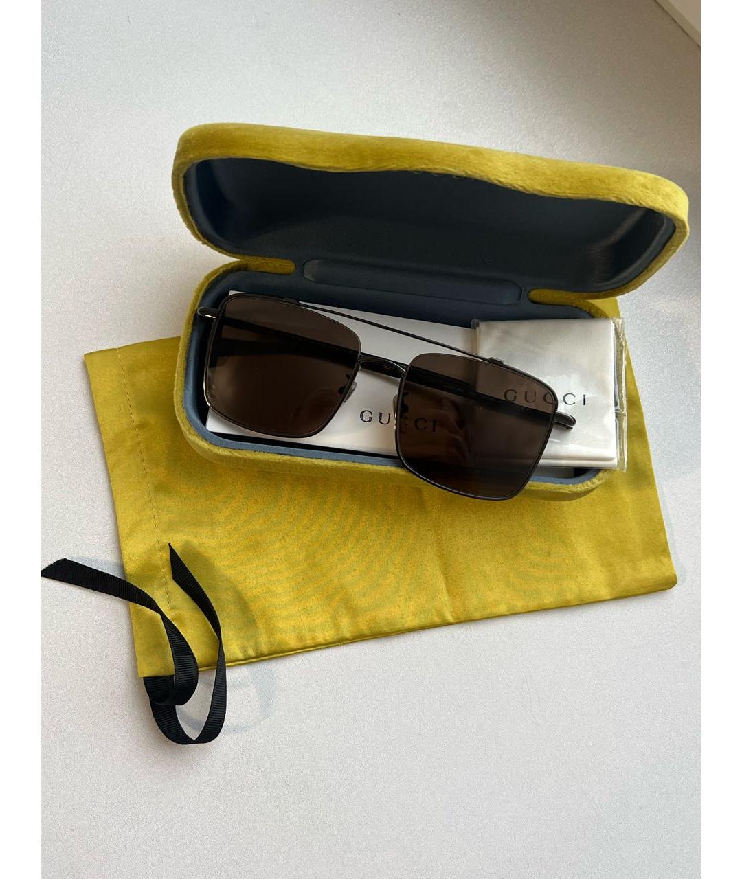 GUCCI Коричневые металлические солнцезащитные очки, фото 4