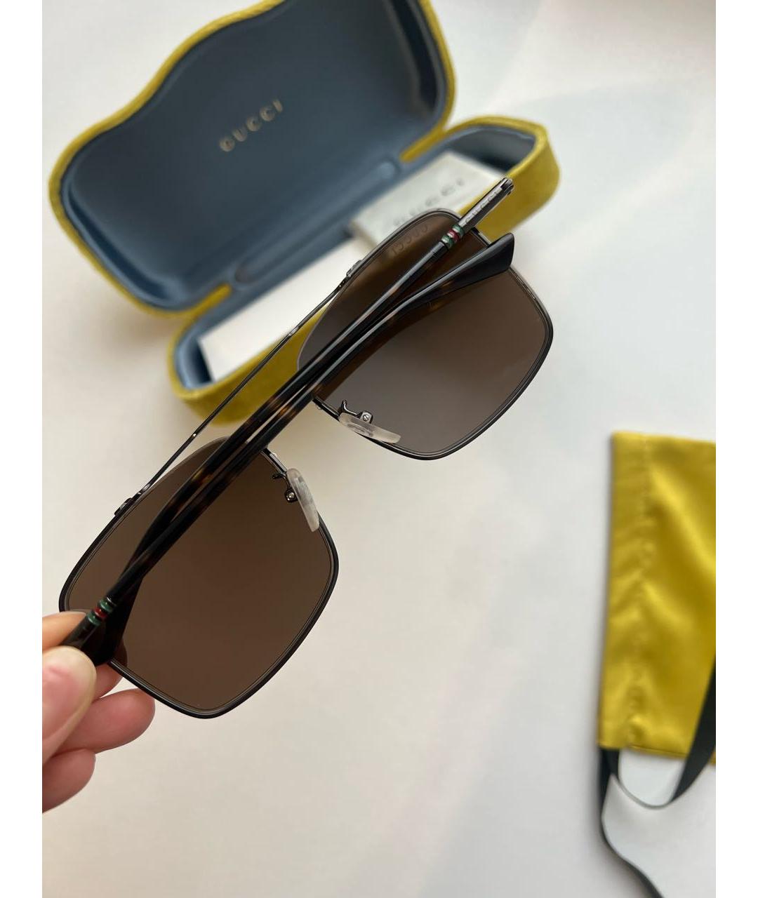 GUCCI Коричневые металлические солнцезащитные очки, фото 5
