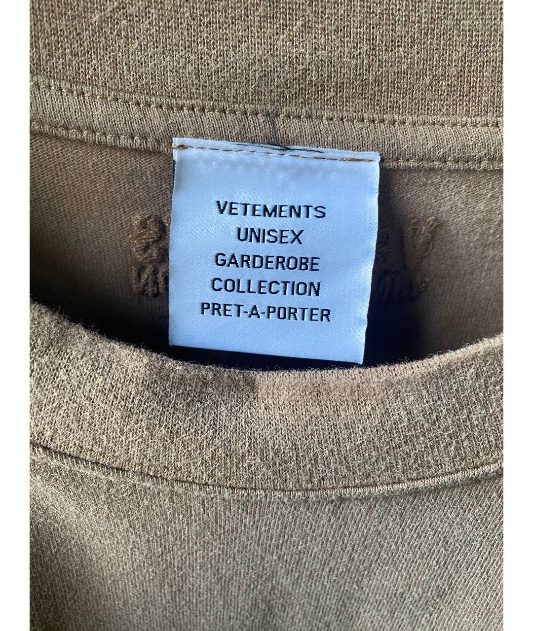 VETEMENTS Коричневая хлопковая футболка, фото 4