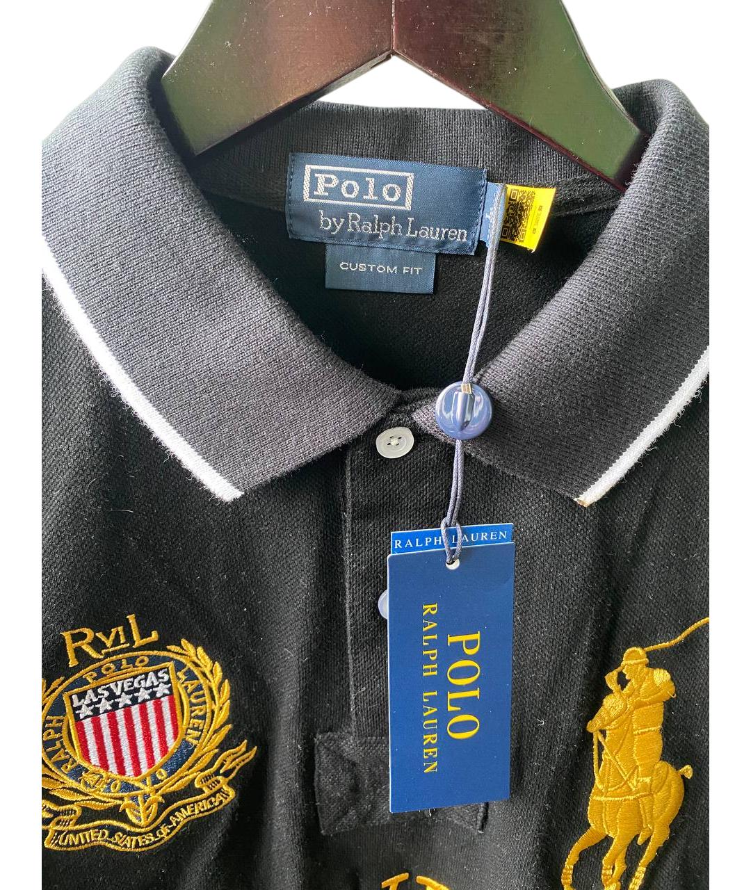 POLO RALPH LAUREN Черное хлопковое поло с коротким рукавом, фото 2