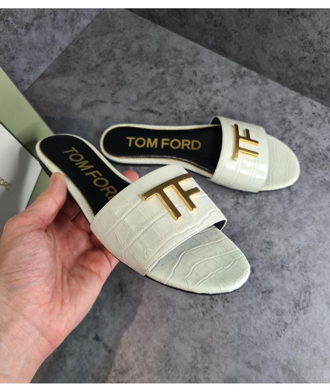 TOM FORD Белые кожаные шлепанцы, фото 5