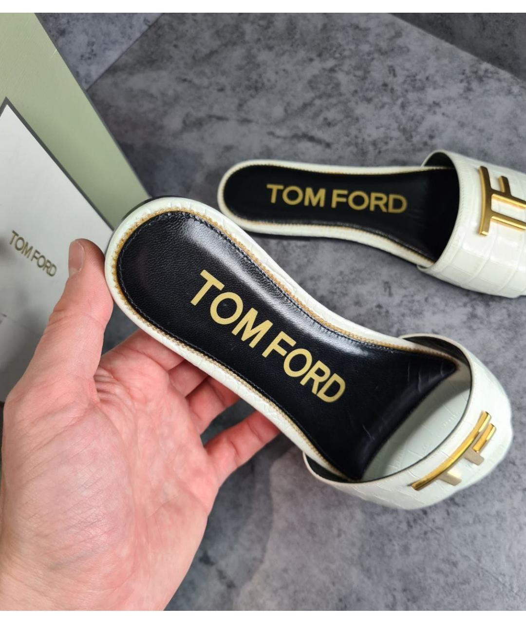 TOM FORD Белые кожаные шлепанцы, фото 6