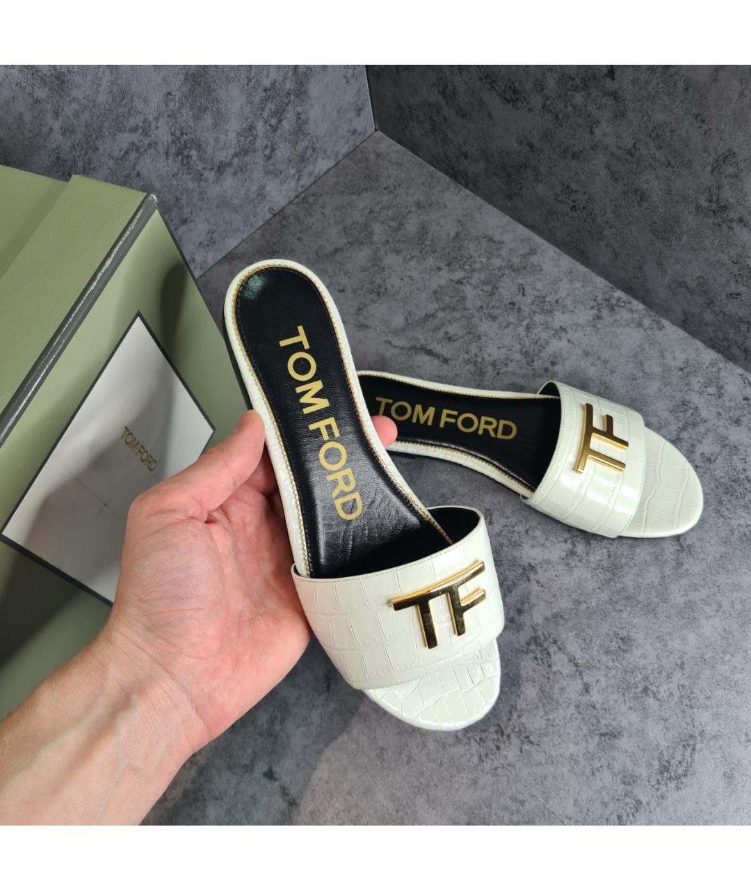 TOM FORD Белые кожаные шлепанцы, фото 4