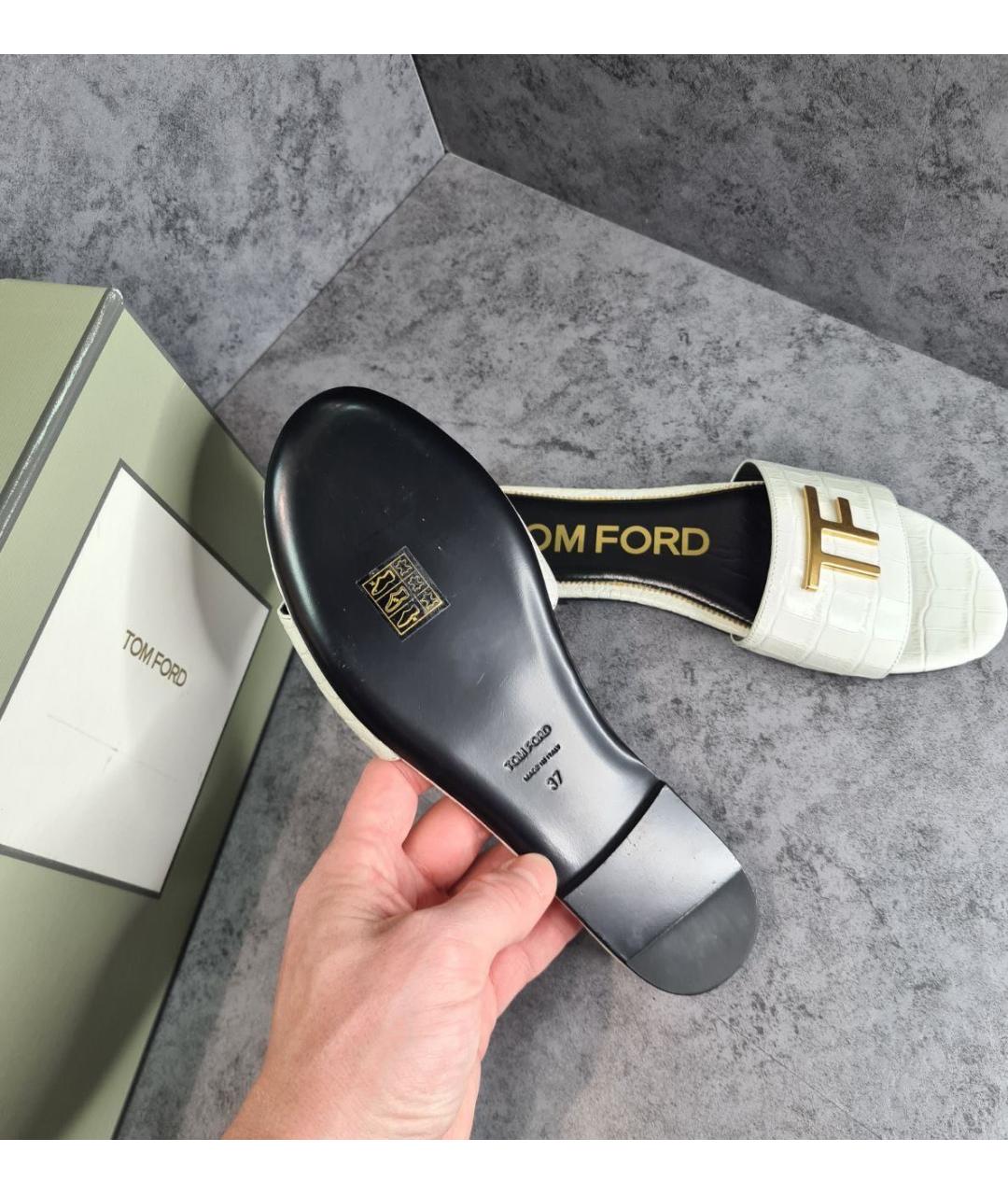TOM FORD Белые кожаные шлепанцы, фото 7