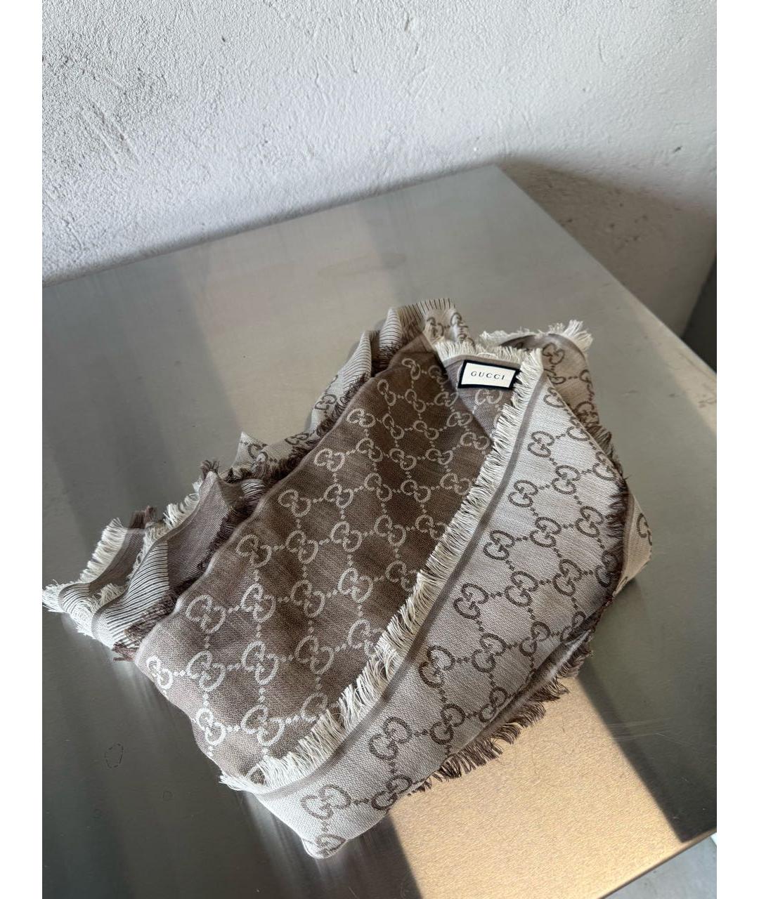 GUCCI Бежевый кашемировый шарф, фото 5