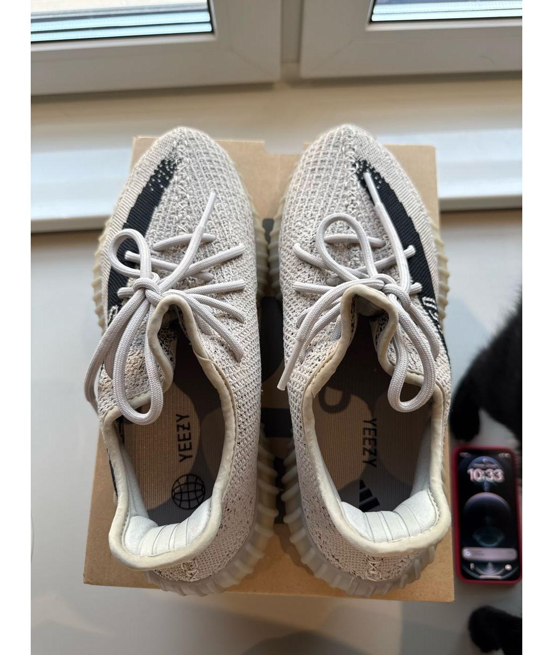 ADIDAS YEEZY Бежевые текстильные низкие кроссовки / кеды, фото 4