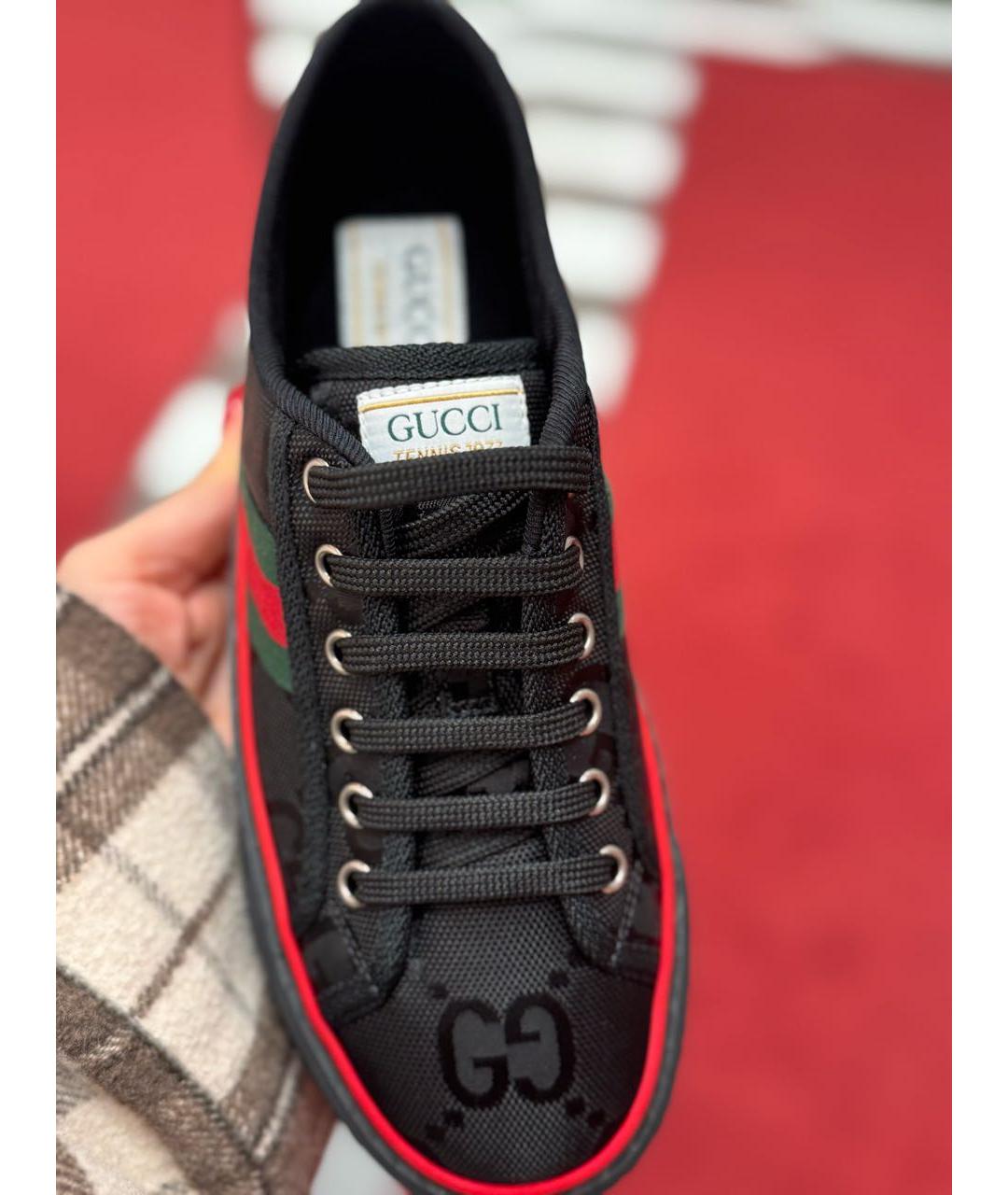 GUCCI Черные текстильные низкие кроссовки / кеды, фото 3
