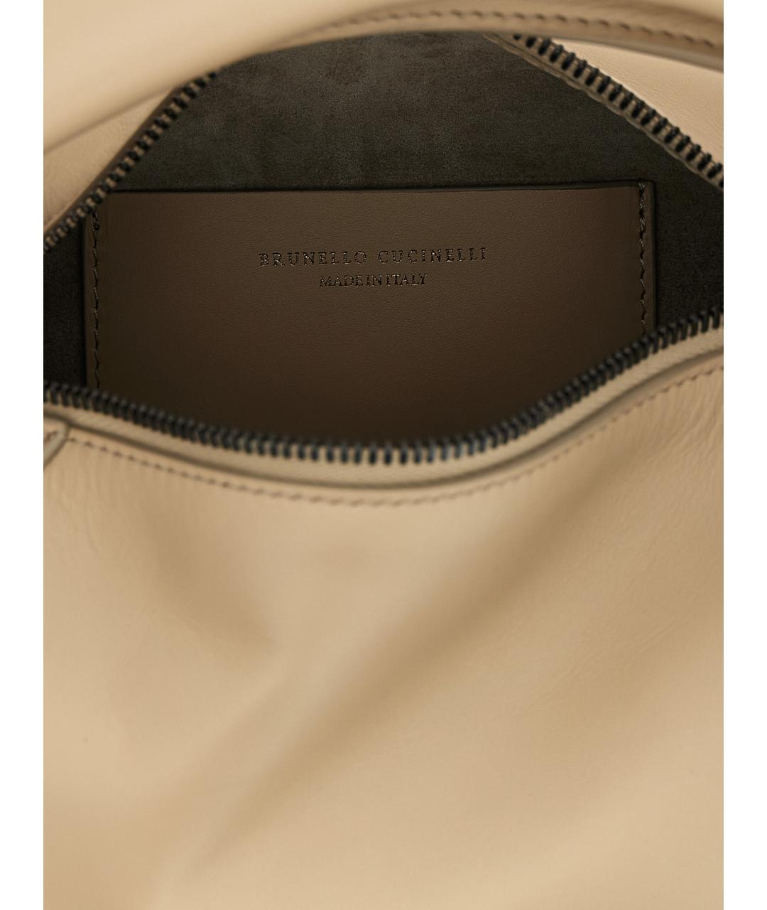 BRUNELLO CUCINELLI Бежевая кожаная сумка с короткими ручками, фото 4