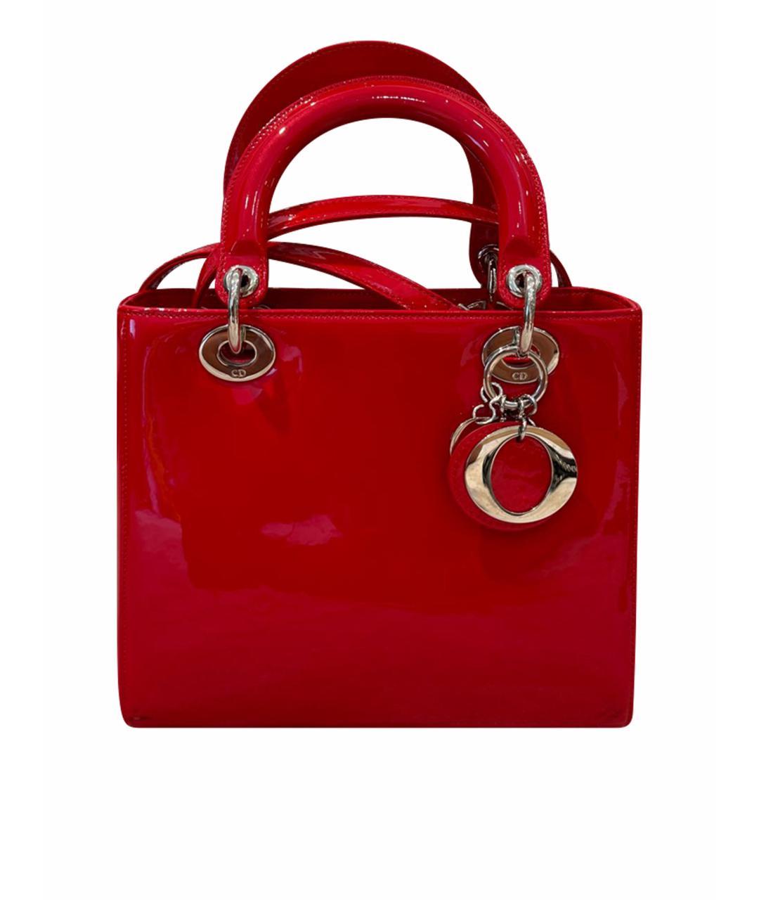 CHRISTIAN DIOR Красная сумка с короткими ручками из лакированной кожи, фото 1