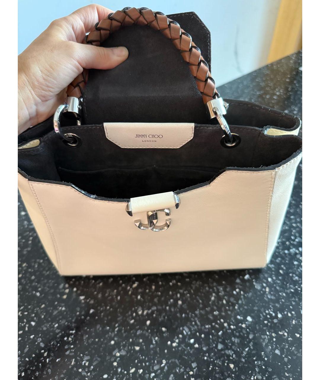 JIMMY CHOO Бежевая кожаная сумка с короткими ручками, фото 4