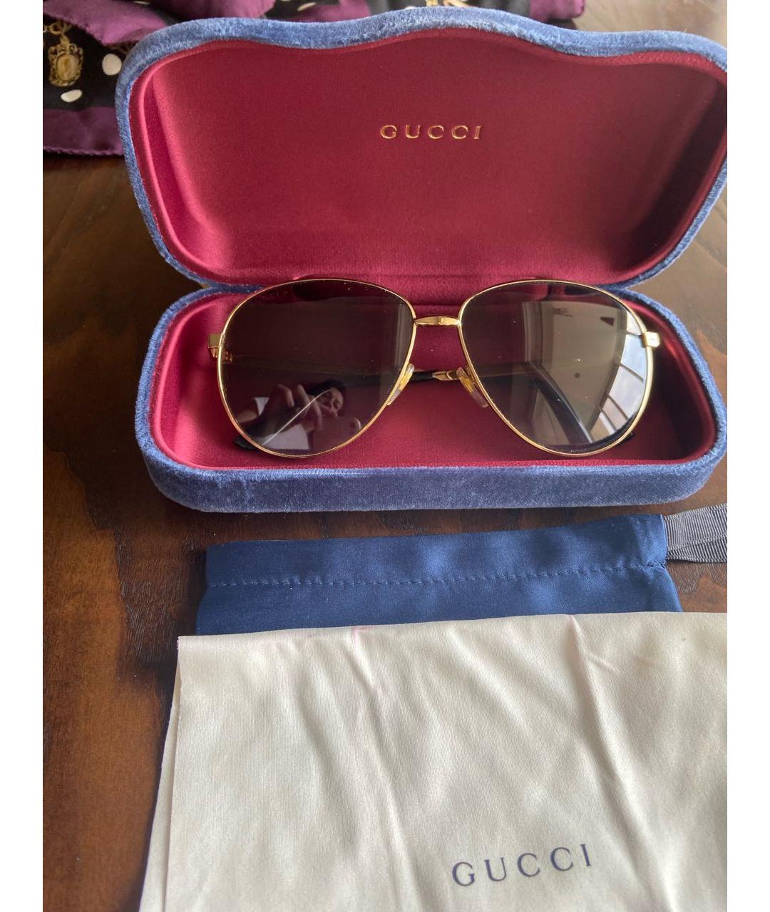 GUCCI Коричневые металлические солнцезащитные очки, фото 7