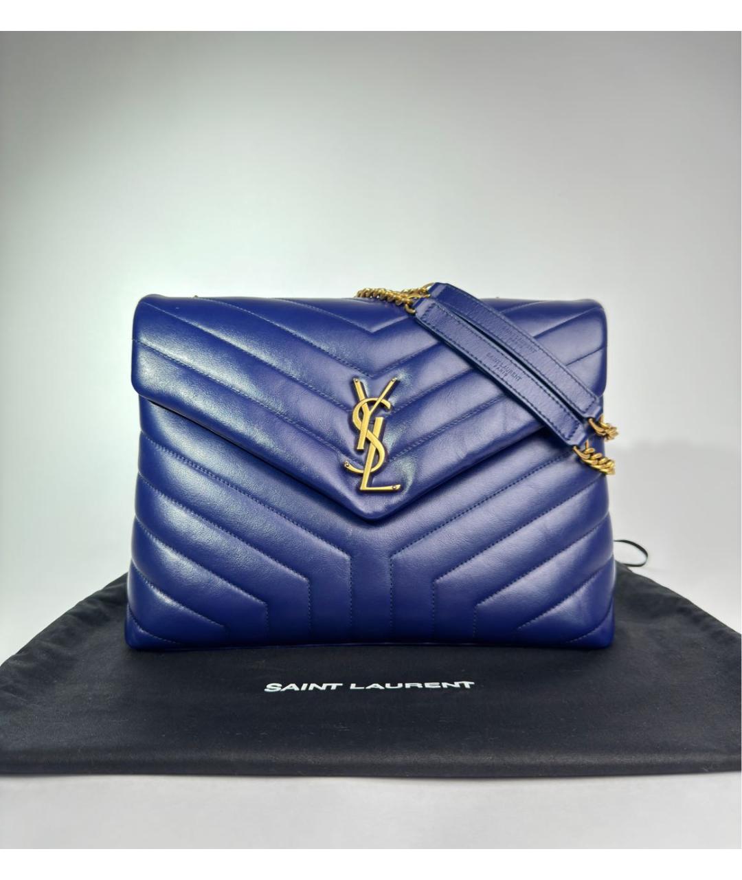 SAINT LAURENT Темно-синяя кожаная сумка с короткими ручками, фото 4