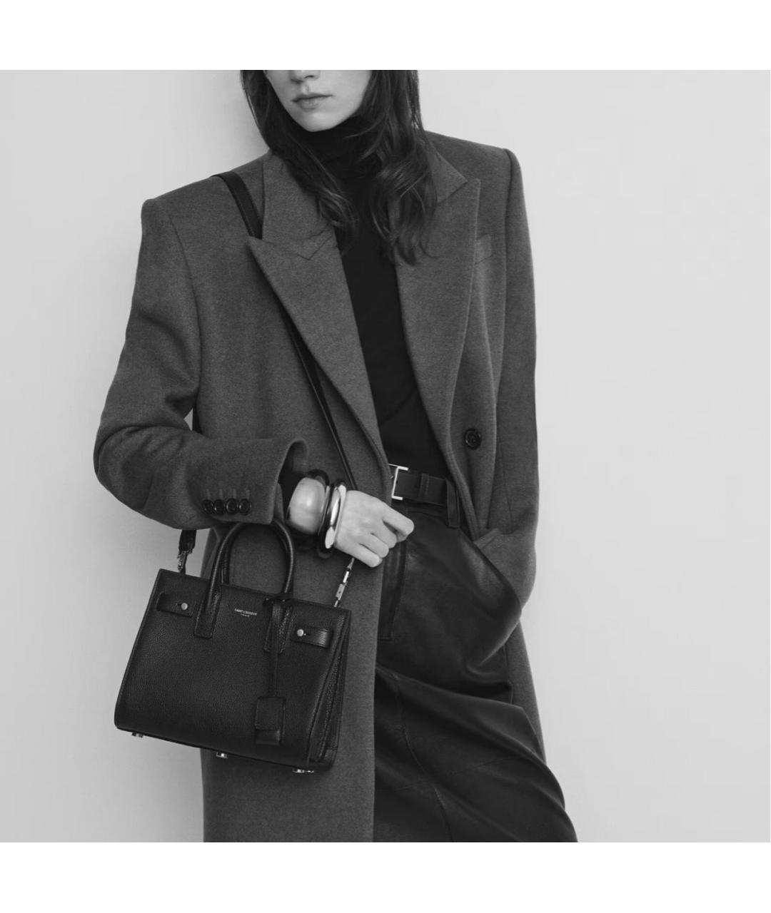 SAINT LAURENT Черная кожаная сумка с короткими ручками, фото 2
