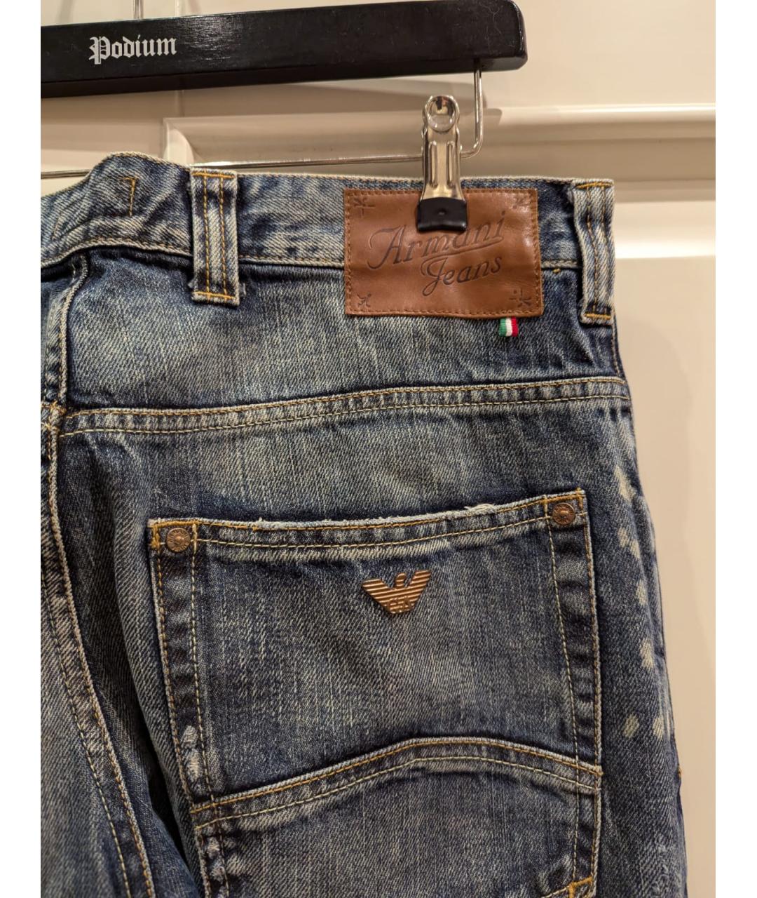 ARMANI JEANS Голубые хлопковые прямые джинсы, фото 3