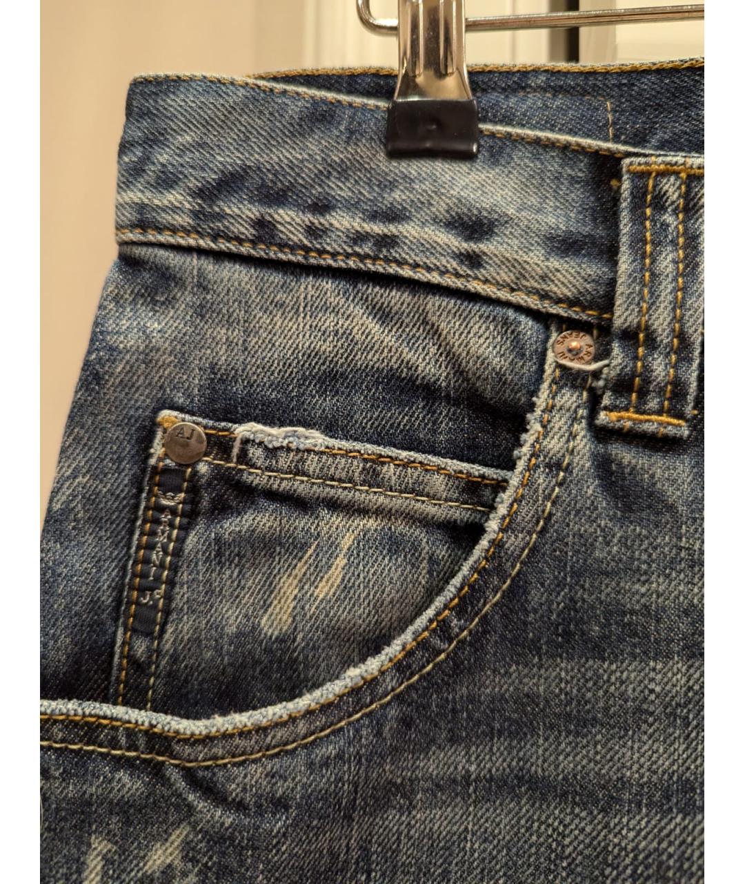 ARMANI JEANS Голубые хлопковые прямые джинсы, фото 4