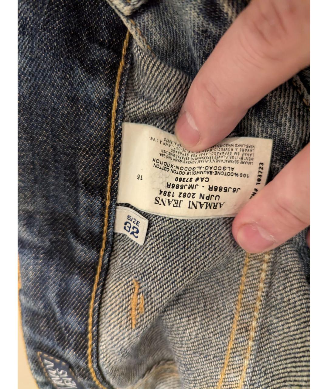 ARMANI JEANS Голубые хлопковые прямые джинсы, фото 8