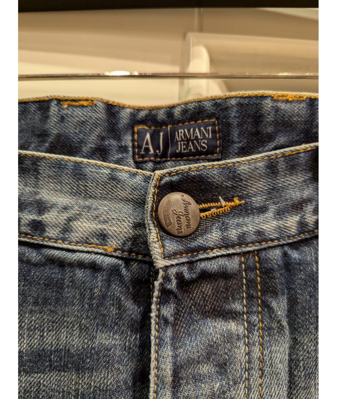 ARMANI JEANS Голубые хлопковые прямые джинсы, фото 5
