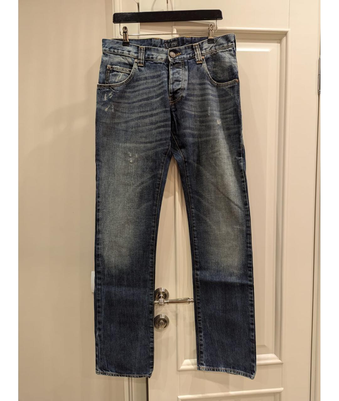 ARMANI JEANS Голубые хлопковые прямые джинсы, фото 10