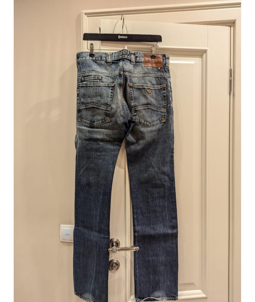 ARMANI JEANS Голубые хлопковые прямые джинсы, фото 2
