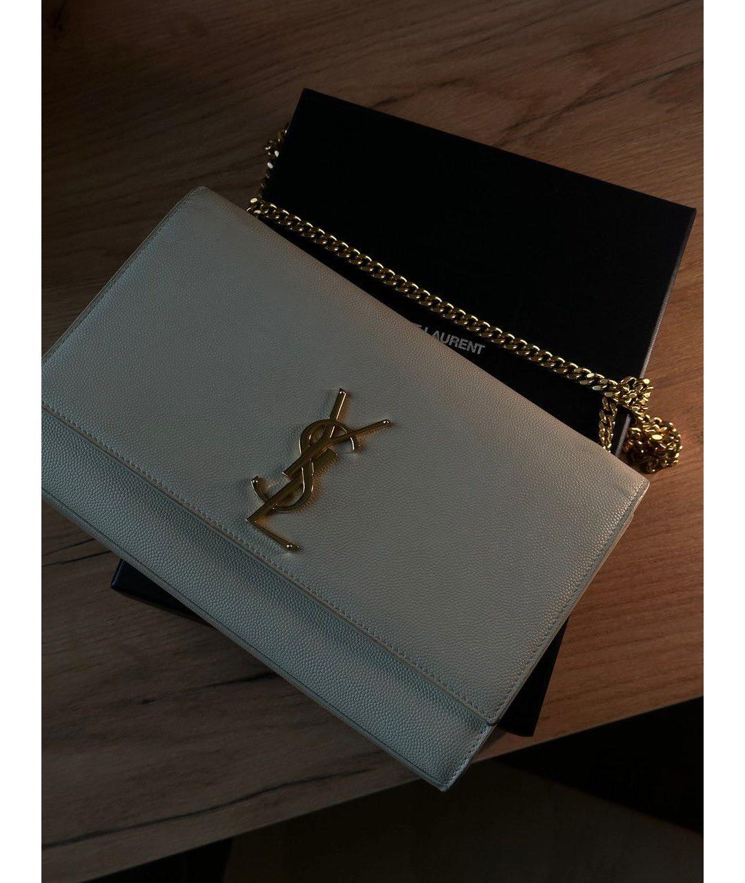 SAINT LAURENT Бежевая кожаная сумка через плечо, фото 2
