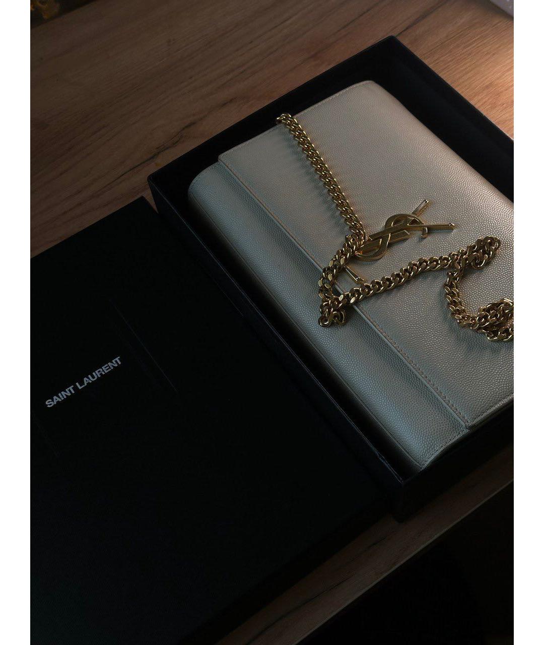 SAINT LAURENT Бежевая кожаная сумка через плечо, фото 3