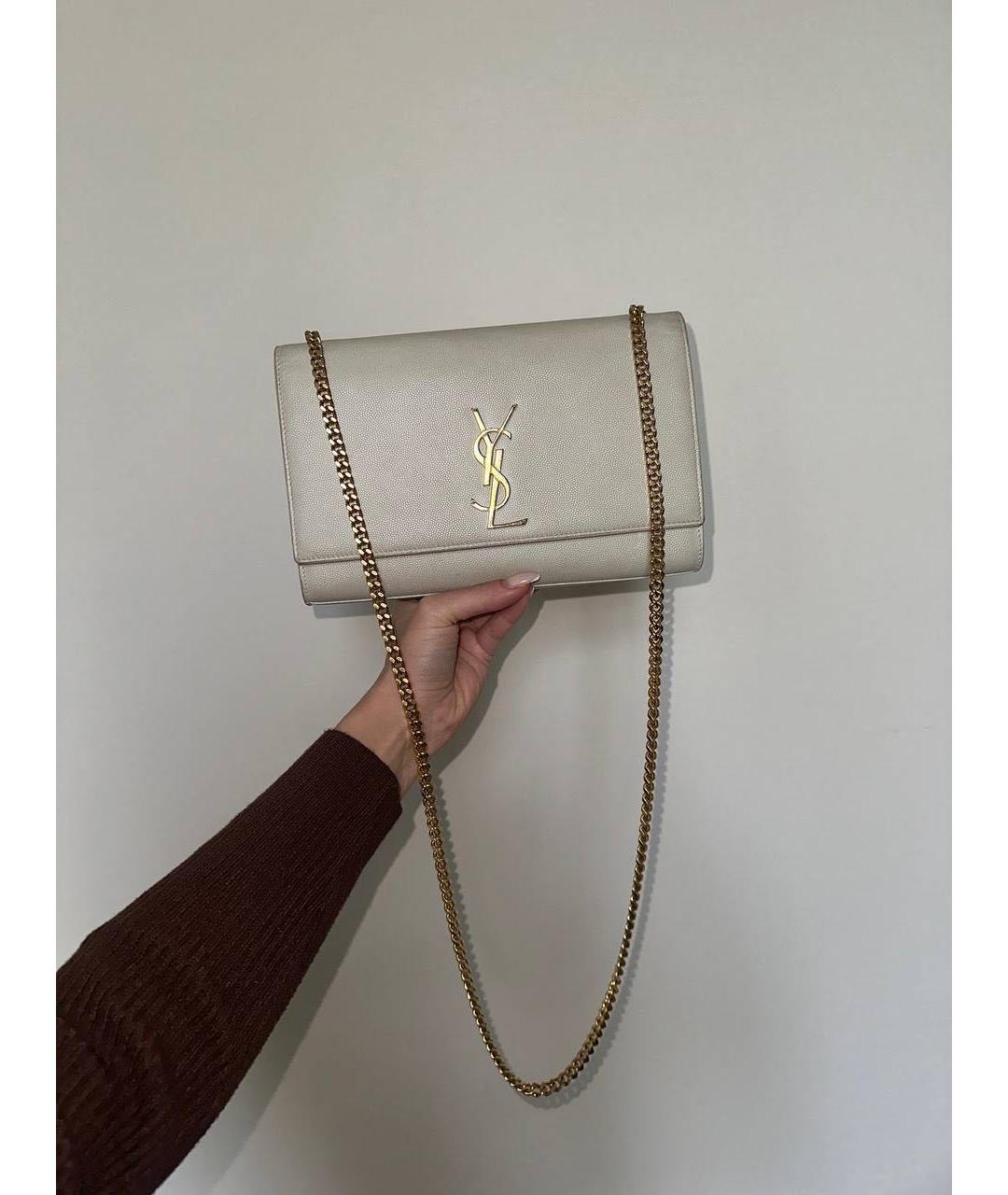 SAINT LAURENT Бежевая кожаная сумка через плечо, фото 5