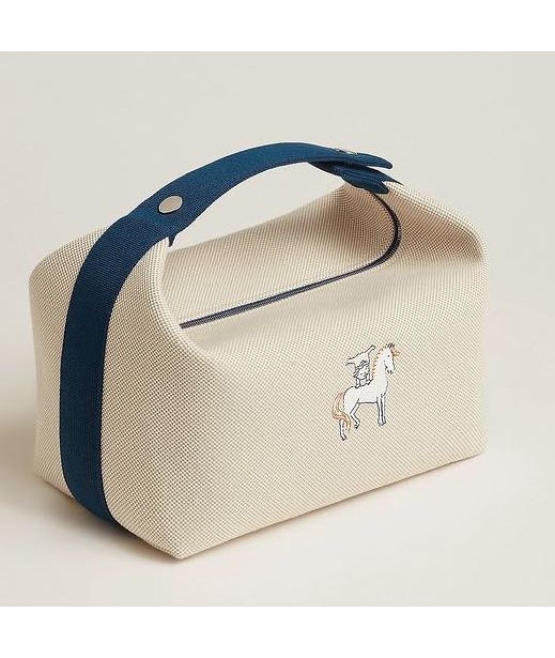 HERMES Бежевая хлопковая косметичка, фото 4